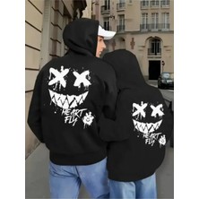 NEVERMIND Heart Fly Arka Baskı Oversize Hoodie – Çift Kombini 3 İplik Kalın Kumaş Sweatshirt 2'li Set