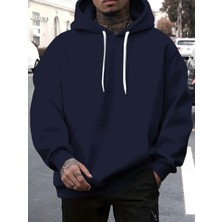 Punix Punıx Büyük Beden Özel Tasarım Kapüşonlu Düz Renk %100 Pamuk 3 Iplik Casual Erkek Sweatshırt