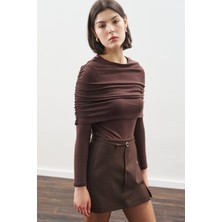 Manuka Büzgü Detaylı Bluz Acı Kahve