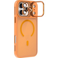 Caseworld Apple iPhone 17 Pro Max Lens Hediyeli Kapak Kamera Korumalı Wireless Şarj Özellikli Standlı Premium Kılıf - Turuncu