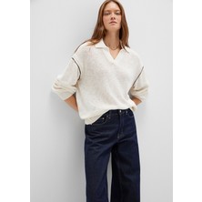 Mavi Keten Karışımlı Kol Detaylı Bej Triko Polo 1710834-91338