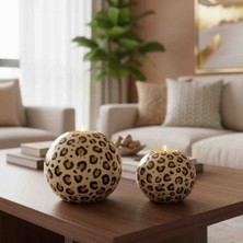 Luniva Home Dekoratif Leopar Desenli 2'li Küçük ve Büyük  Ev ,ofis  Hediyelik Modern Dekorasyon Obje Seti(Tealight Mumlar Dahildir)
