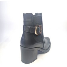 TwoEgoist Kadın Hakiki Deri 7 cm Topuklu El Yapımı Tokalı Şık Günlük Bot – Siyah Cilt / Taba Süet