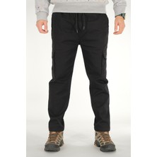 Souris Erkek Siyah Kargo Cepli Pantolon Rahat Kesim Pamuklu Lastikli Bel