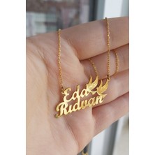 Özgür Takı 925 Ayar Gümüş 24 Ayar Altın Kaplama 2 Isimli Güvercin Figürlü Kolye