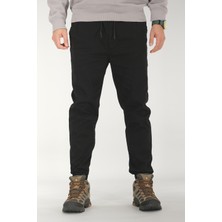 Souris Erkek Siyah Jogger Pantolon Rahat Kesim Pamuklu Lastikli Paça Ipli