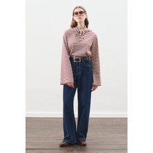 Manuka Şal Detaylı Çizgili Tshırt Bordo