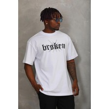Rawea Fashion Unisex Oversize Baskılı Bisiklet Yaka T-Shirt - Beyaz