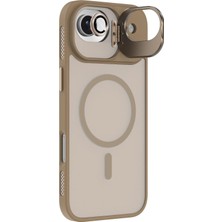 Caseworld Apple iPhone 17 Air Lens Hediyeli Kapak Kamera Korumalı Wireless Şarj Özellikli Standlı Premium Kılıf - Çöl Titanyum