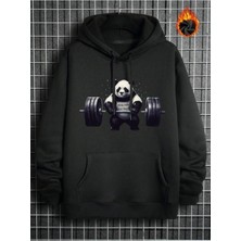 Nevermind Sporcu Panda Baskılı İpli 2 iplik Oversize Unisex Kapüşonlu Sweatshirt