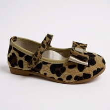 Tekiner Leopar Desenli Krem Ortopedik Kız Çocuk Babeti Düz Taban ile Rahat Kullanım