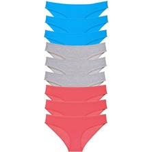 MELENERS 9 Adet Süper Eko Set Likralı Kadın Slip Külot Fuşya Gri Mavi