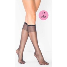 MELENERS 12 Adet Kadın Diz Altı Parlak Fit 15 Denye Çorap Siyah