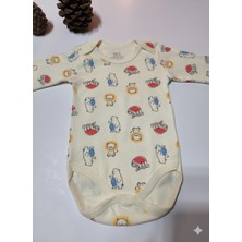 Şimo Butik Kız Erkek Çocuk Bebek Uzun Kollu Çıtçıtlı Body-Badi %100 Organik Pamuk 1-2-3-4-5-6 Yaş Organik Tembel Hayvan