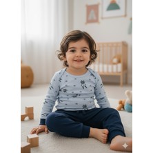 Şimo Butik Kız Erkek Çocuk Bebek Uzun Kollu Çıtçıtlı Body-Badi %100 Pamuk 3.5-4-5-6 Yaş Uzun Kulaklı Tavşan Mavi