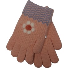 Spteks Kitti 4-8 Yaş Kız Çocuk Açık Pembe Renk Çiçek Desenli Örme Kışlık Eldiven
