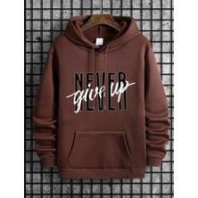 Punix Punıx Büyük Beden Özel Tasarım Kapüşonlu Never Gıve Up Baskılı %100 Pamuk Oversize Erkek Sweatshırt