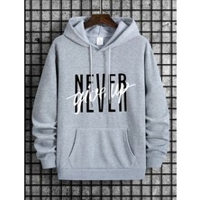 Punix Punıx Büyük Beden Özel Tasarım Kapüşonlu Never Gıve Up Baskılı %100 Pamuk Oversize Erkek Sweatshırt