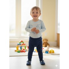 Şimo Butik Kız Erkek Çocuk Bebek Uzun Kollu Çıtçıtlı Body-Badi %100 Pamuk 3.5-4-5-6 Yaş Büyük Koyun Mavi