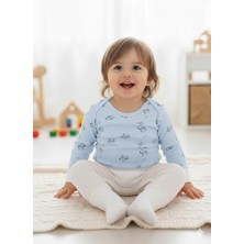 Şimo Butik Çocuk Bebek Uzun Kollu Çıtçıtlı Body-Badi %100 Pamuk Nefes Alabilen Kumaş 3.5-4-5-6 Yaş Panda Mavi