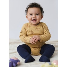 Şimo Butik Kız Erkek Çocuk Bebek Uzun Kollu Çıtçıtlı Body-Badi %100 Pamuk 3.5-4-5-6 Yaş Kırçıllı Ayı Kafa Hardal