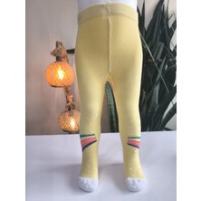 Şimo Butik Kız Bebek Çocuk Külotlu Çorap Pamuklu Terletmez Canlı Renkler Gökkuşaklı Sarı Tekli