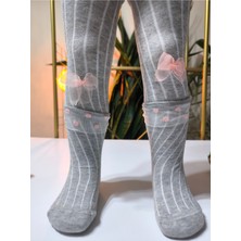 Şimo Butik Kız Bebek Çocuk Külotlu Çorap Pamuklu Fiyonklu Tüllü Fitilli Kokulu Gri