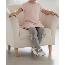 Şimo Butik Kız Bebek Çocuk Külotlu Çorap Pamuklu Fiyonklu Fitilli Kokulu Gri