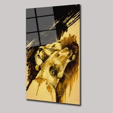 SteelArtDec Erkek ve Dişi Aslan Soyut Çalışma - Cam Tablo - DEG0209