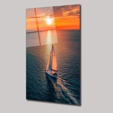 SteelArtDec Okyanustaki Yelkenli Ile Günbatımı - Cam Tablo - DEG0102