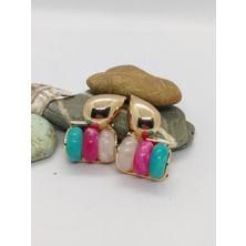 Cadde Dükkanı Çelik Sallantılı 3 Renk Küpe Yeşil Pembe Beyaz