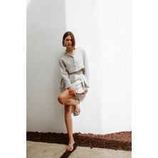 İkikız  Siyah Çizgili Mini Şort