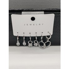 Cadde Dükkanı 6lı Çelik Küpe Yuvarlak Taşlı Silver