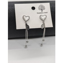 Cadde Dükkanı Çelik Sallantılı Kalpli Küpe Silver