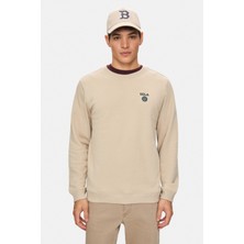 Ucla VALLEY Koyu Bej Bisiklet Yaka Pamuklu Baskılı Standard Fit Erkek Sweatshirt