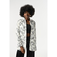 Orfeonegro Kadın Siyah Beyaz Desenli Oversize Kesim Gömlek