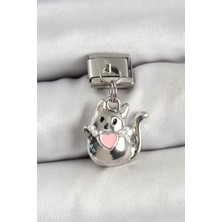 Claris 316L Çelik Sallantılı Kalp Detaylı Kedi Model Gümüş Renk Nomination Charm