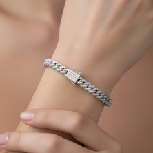 Besen Gümüş 925 Ayar Gümüş Pave Küba Zincir Bileklik – Işıltılı Kübik Zirkon Taşlı Modern Unisex Model Bileklik