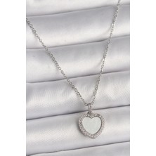 MCM Group 316L Çelik Gümüş Renk Zincir Zirkon Taşlı Beyaz Mineli Kalp Model Kadın Kolye - Lisinya