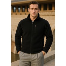 Comstar Erkek Kışlık Fermuarlı Trend Cepli Siyah Polar Ceket