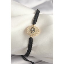 Claris Pirinç Gold Renk Zirkon Taşlı Göz İşlemeli Figür Asansörlü Makrome Model Kadın Bileklik