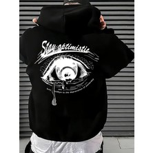 Nevermind Unisex Oversize Stay Optimistic Göz Baskılı Hoodie - Minimal ve Modern Streetwear Siyah
