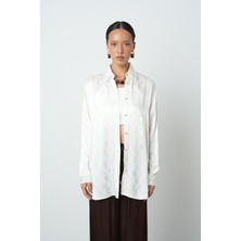 Orfeonegro Kadın Ekru Renk Baklava Desenli Oversize Tesettür Gömlek