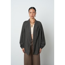 Orfeonegro Kadın Soğuk Kahve Oversize Kesim Desenli Tesettür Kimono