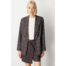 Ekol Kadın Ekoseli Kapak Cepli Ceket 5173 Bordo