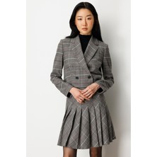 Ekol Kadın Ekoseli Crop Ceket 5075 Siyah