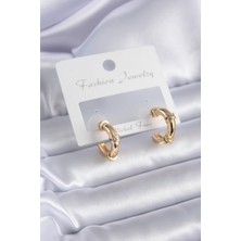 Claris Gold Renk Zirkon Taş Detay Halka Model Pirinç Kadın Küpe