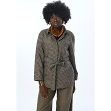 Orfeonegro Kadın Karışık Desenli Cepli Kuşaklı Gömlek