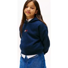 Tommy Hilfiger Kız Çocuk Rahat Kalıp Taşlı Amblemli Kapüşonlu Sweatshirt - Lacivert