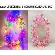 Kalp Püsküllü 3 Modlu LED Işıklı Taç Pembe Renk